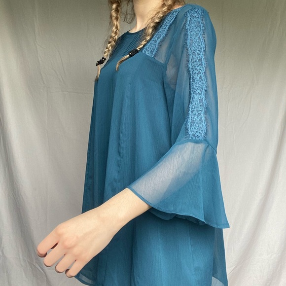 Jessica Simpson Maternity Medium Blue Lace Blouse Shirt - Picture 2 of 9